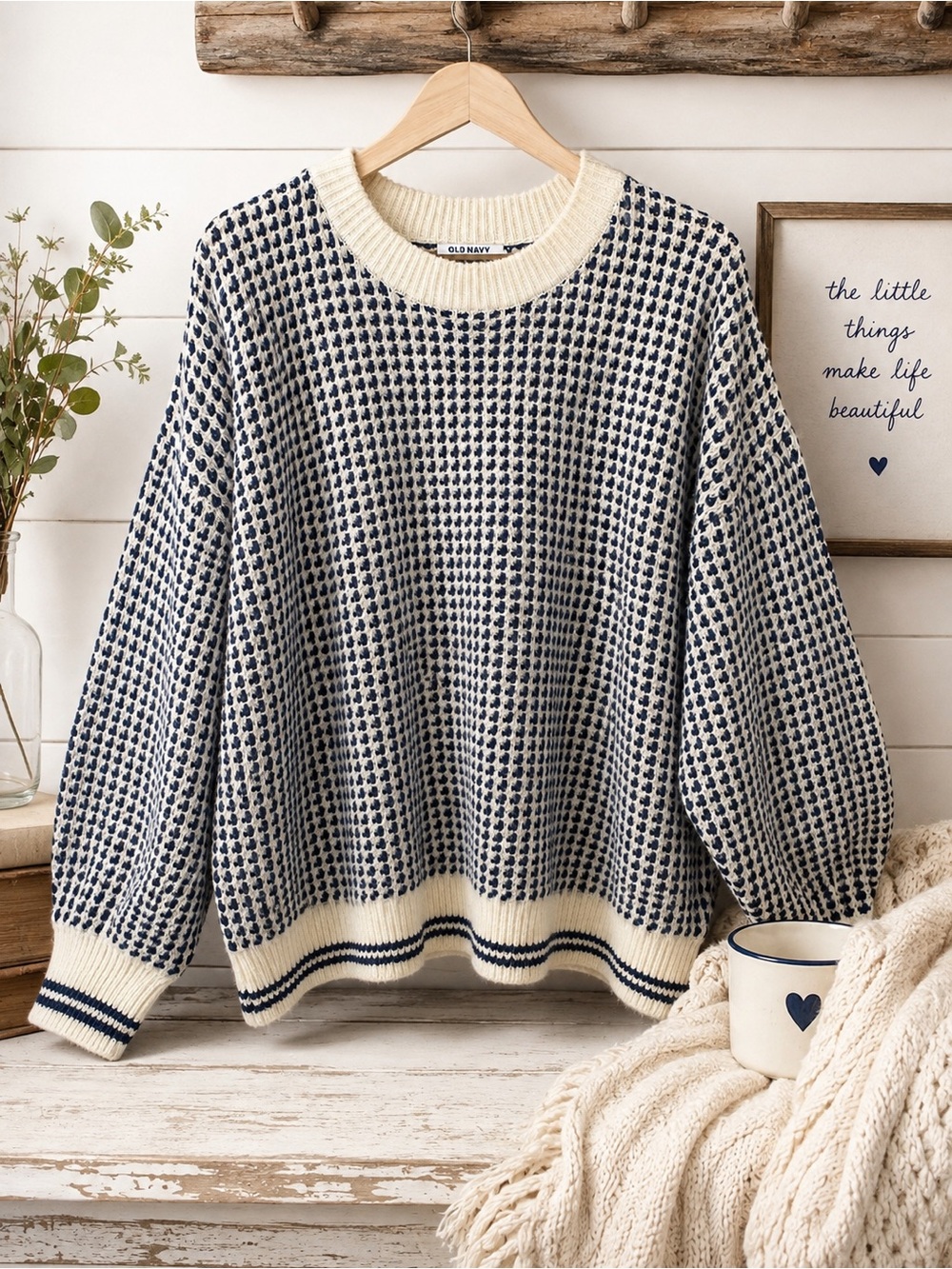 🏔️ Old Navy Navy & Cream Textured Sweater | Women’s XL